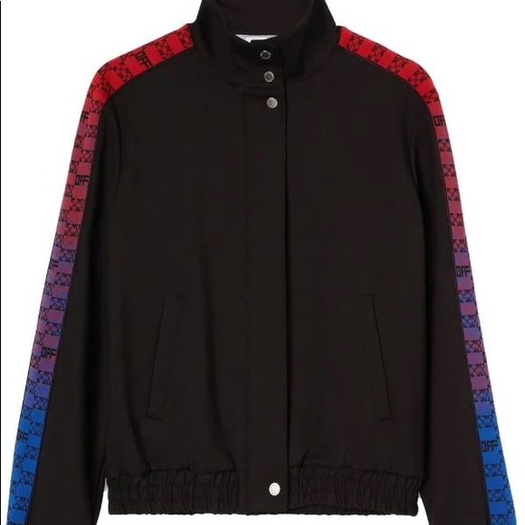 Off-White Bomber Jacket with Rainbow Detailing - Picture 1 of 8